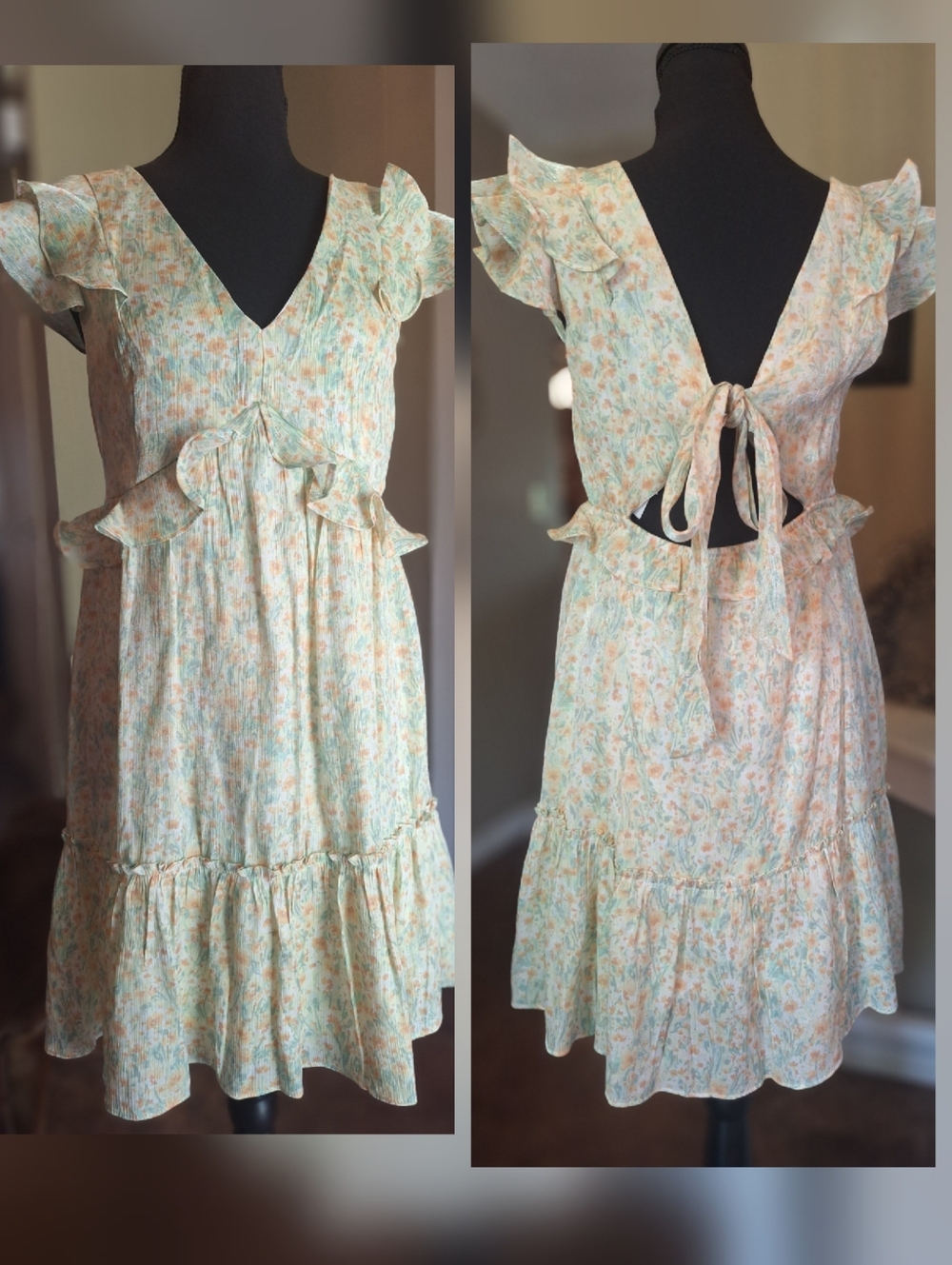 NWT BABYDOLL 🥰 Floral Ruffle V-Neck Sundress in Pastel Florals Sz M